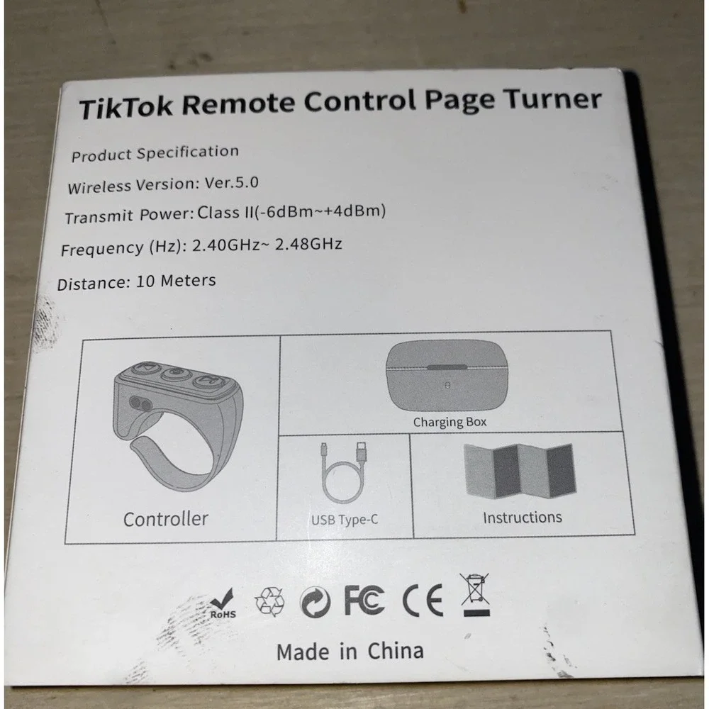 Remote Control TikTok Bluetth Page Turner Scrolling Ring iOS Android Phone Table